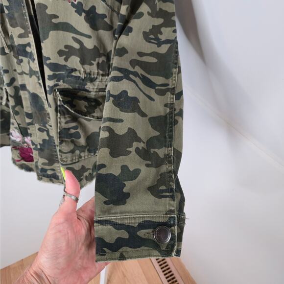 Lane Bryant EUC camo floral full zip embroidered cotton jacket 14/16 green pink - Picture 6 of 17